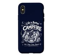 Carcasa para iPhone X/XS Divertida fogata Vintage de Bigfoot Alien para Acampar con Forma de Sasquatch