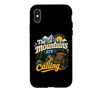 Carcasa para iPhone X/XS Divertida Mochila de Senderismo The Mountains Are Calling Pines Trees