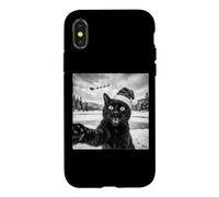 Carcasa para iPhone X/XS Divertida Selfie de Gato Negro con Papá Noel Navidad para Hombres, Mujeres y niños