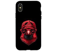 Carcasa para iPhone X/XS Divertido Pájaro Rojo Cardenal Norteño Gafas Sol Ilustración