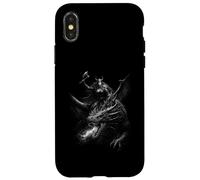 Carcasa para iPhone X/XS Dragón de fantasía de Fuego Oscuro con Jinete Vikingo Femenino