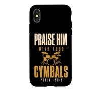 Carcasa para iPhone X/XS Drummer Praise Him with Loud Cymbals Drumming Christian