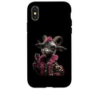 Carcasa para iPhone X/XS Elegante Retrato De Ovejas Moda Granja Animal Cordero Rosa Redondo