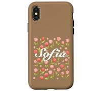 Carcasa para iPhone X/XS Escritura Cursiva Blanca Nombre Personalizado Flor de Primavera Sofía