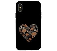 Carcasa para iPhone X/XS Fall Pumpkin Fall Leaves Acorns Hearts Rustic Fall Autumn