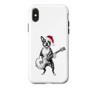 Carcasa para iPhone X/XS Fiesta de Navidad con Guitarra de Santa Boston Terrier