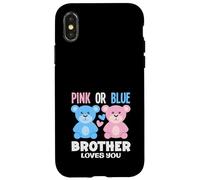 Carcasa para iPhone X/XS Fiesta de revelación de género con Texto en inglés Brother Loves You Bear Rosa o Azul