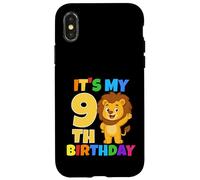 Carcasa para iPhone X/XS Fiesta temática de Safari de león de 9 años con Texto en inglés It's My 9th Birthday