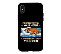 Carcasa para iPhone X/XS First They Steal Your Heart Then The Bed Boxer Dog Owner Fun