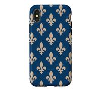 Carcasa para iPhone X/XS Flor de lis, símbolo Real francés, Beige sobre Azul Marino