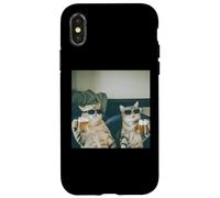 Carcasa para iPhone X/XS Foto Retro de Gatos con Cerveza Divertida, Divertida Fiesta de Gatos enfriados con Alcohol