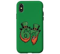 Carcasa para iPhone X/XS Funny 67 - Sombrero de Duende con Barba y Seis Siete niños St Paddy
