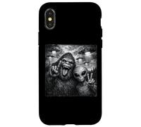 Carcasa para iPhone X/XS Funny Alien and Bigfoot Selfie UFO Rock on Sign Sasquatch