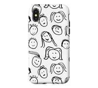 Carcasa para iPhone X/XS Funny Artsy Linocut Kids Faces, Lindo Sonriendo riendo