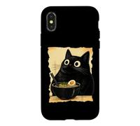 Carcasa para iPhone X/XS Funny Black Fat Cat Eating Ramen Japanese Kawaii Anime