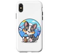 Carcasa para iPhone X/XS Funny Boba Bubble Tea Cherry Sakura Blue Merle Corgi Lover