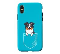 Carcasa para iPhone X/XS Funny Kawaii Pocket Tri Color Australian Shepherd Dog Lover