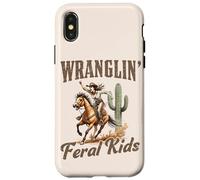 Carcasa para iPhone X/XS Funny Mom Riding. Western Cowboy Mama Wranglin Feral Kids