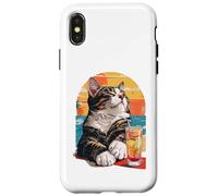 Carcasa para iPhone X/XS Funny Retro Cat Sunset Cocktail Beach Vacation Summer