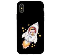 Carcasa para iPhone X/XS Funny Space Cat Astronauta Bebiendo Boba Bubble Milk Tea Niños