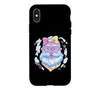 Carcasa para iPhone X/XS Gafas Azules con diseño gráfico Festivo de Retrato de Invierno de Santa Face