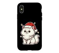 Carcasa para iPhone X/XS Gato Blanco Invierno con Sombrero de Papá Noel