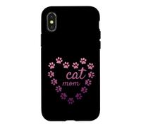 Carcasa para iPhone X/XS Gato Mamá Corazón Huellas Estéticas Lindas Patas Rosa
