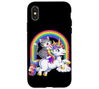 Carcasa para iPhone X/XS Gato Montando Unicornio Arco Iris Fantasía Lindo