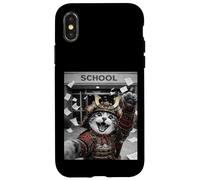 Carcasa para iPhone X/XS Gato Samurai Último día de Escuela Vacaciones de Verano Divertido Selfie