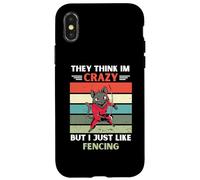 Carcasa para iPhone X/XS Gato Vintage Piensan Que Estoy Loco Pero Me Gusta Esgrima
