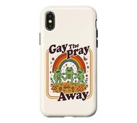 Carcasa para iPhone X/XS Gay The Pray Away | Lindo Divertido Queer Frogs Rainbow Retro