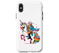 Carcasa para iPhone X/XS George Washington Riding A Unicorn Rainbow Colorido Gráfico