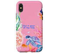 Carcasa para iPhone X/XS God Is Good Summer Ocean Preppy Pink Turtle & Coral