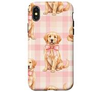 Carcasa para iPhone X/XS Golden Retriever Puppy Lazo Rosa Gingham Sweet Dog Design