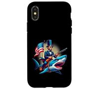 Carcasa para iPhone X/XS Gracioso 4 de Julio 4 4 de Julio Abe Abraham Lincoln Montando un tiburón