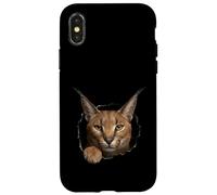 Carcasa para iPhone X/XS Gráfico de Animal Caracal Wild Cat Breaking Through Torn Hole