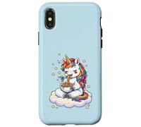 Carcasa para iPhone X/XS Gráfico de Pasta de Espaguetis arcoíris con Unicornio Chibi