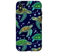 Carcasa para iPhone X/XS Green Sea Turtle Marine Life Ocean Decorative Pattern