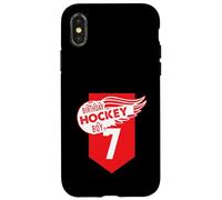 Carcasa para iPhone X/XS Happy 7th Birthday Boy Red Color Ice Hockey Theme