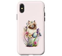 Carcasa para iPhone X/XS Happy Easter Cat Easter Tea Cup Coffee Cat Siamese Floral