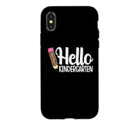 Carcasa para iPhone X/XS Hello Kindergarten Teacher Leopard Pencil Regreso a la Escuela