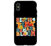 Carcasa para iPhone X/XS Helping Tiny Humans Bloom Retro Colorful Teacher Design