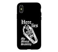 Carcasa para iPhone X/XS Here Lies My Mental Stability - Esqueleto de Actitud Divertida