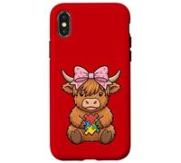 Carcasa para iPhone X/XS Highland Cow Autismo Puzzle Concientización Enseñar Niños Niñas
