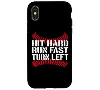 Carcasa para iPhone X/XS Hit Hard Run Fast Turn Left Baseball Softball Pun Baseballer