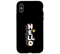 Carcasa para iPhone X/XS Hola, Lindo Saludo Kawaii Pastel Happy Doodle
