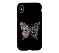 Carcasa para iPhone X/XS I Can Do All Things Through Christ Floral Butterfly Faith
