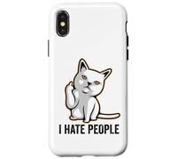 Carcasa para iPhone X/XS I Hate People Sign,Funny Cat Giving The Finger Flipping Off