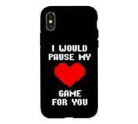 Carcasa para iPhone X/XS I Would Pause My Game For You Corazones De Píxeles Amor