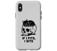 Carcasa para iPhone X/XS If I Fits I Sits Cat Skull Funny Gothic Dark Meme Humor 2